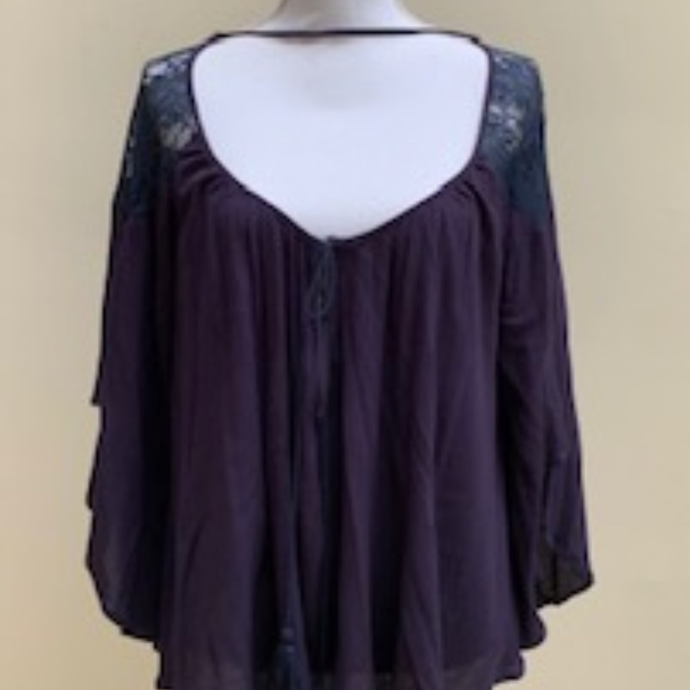 Muche Muchette Dark Blue Loose Top w/Low Cut Neck